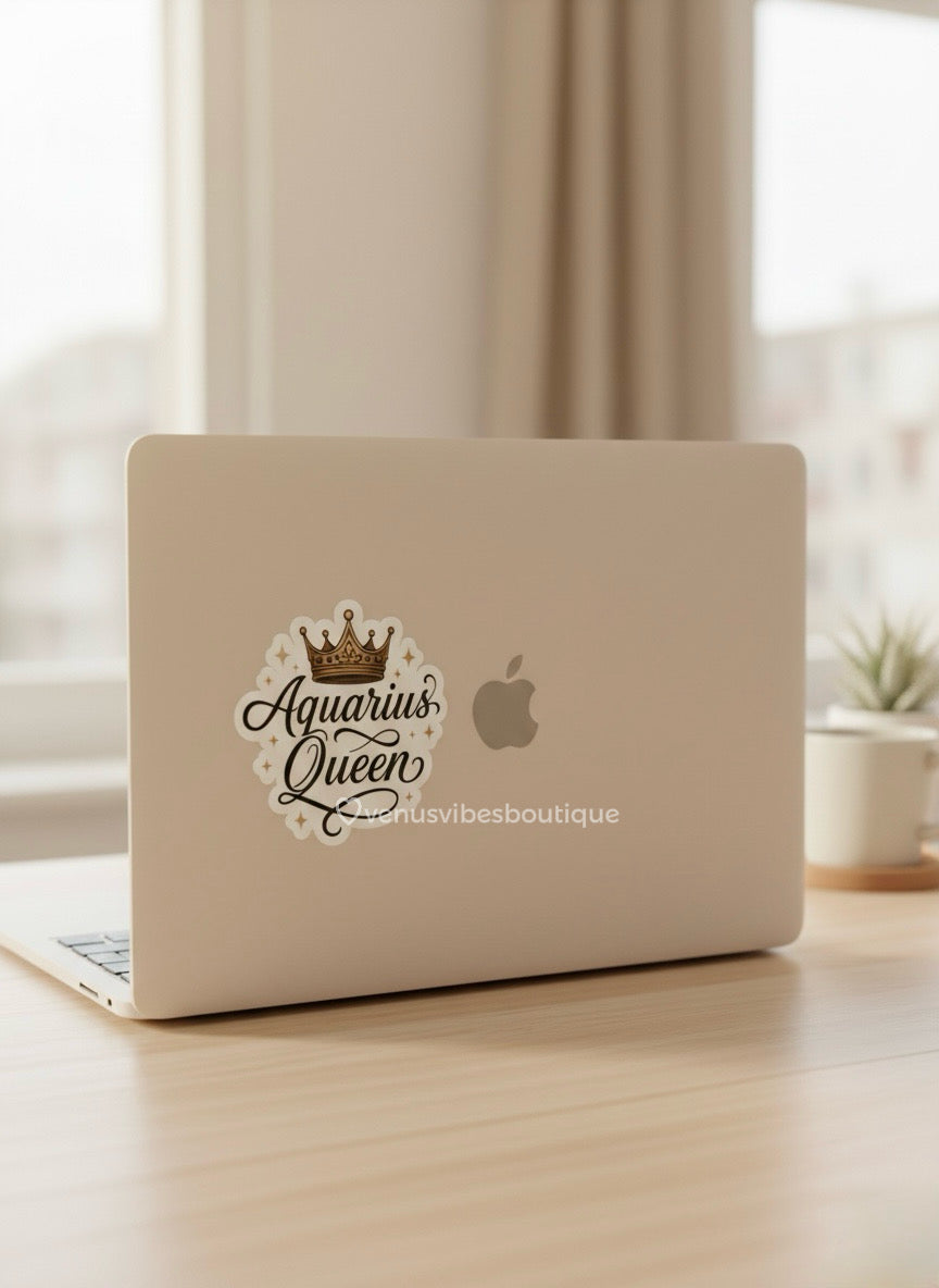 Aquarius Queen Sticker – Zodiac Astrology Laptop, Phone & Journal Sticker | Aquarius Gift