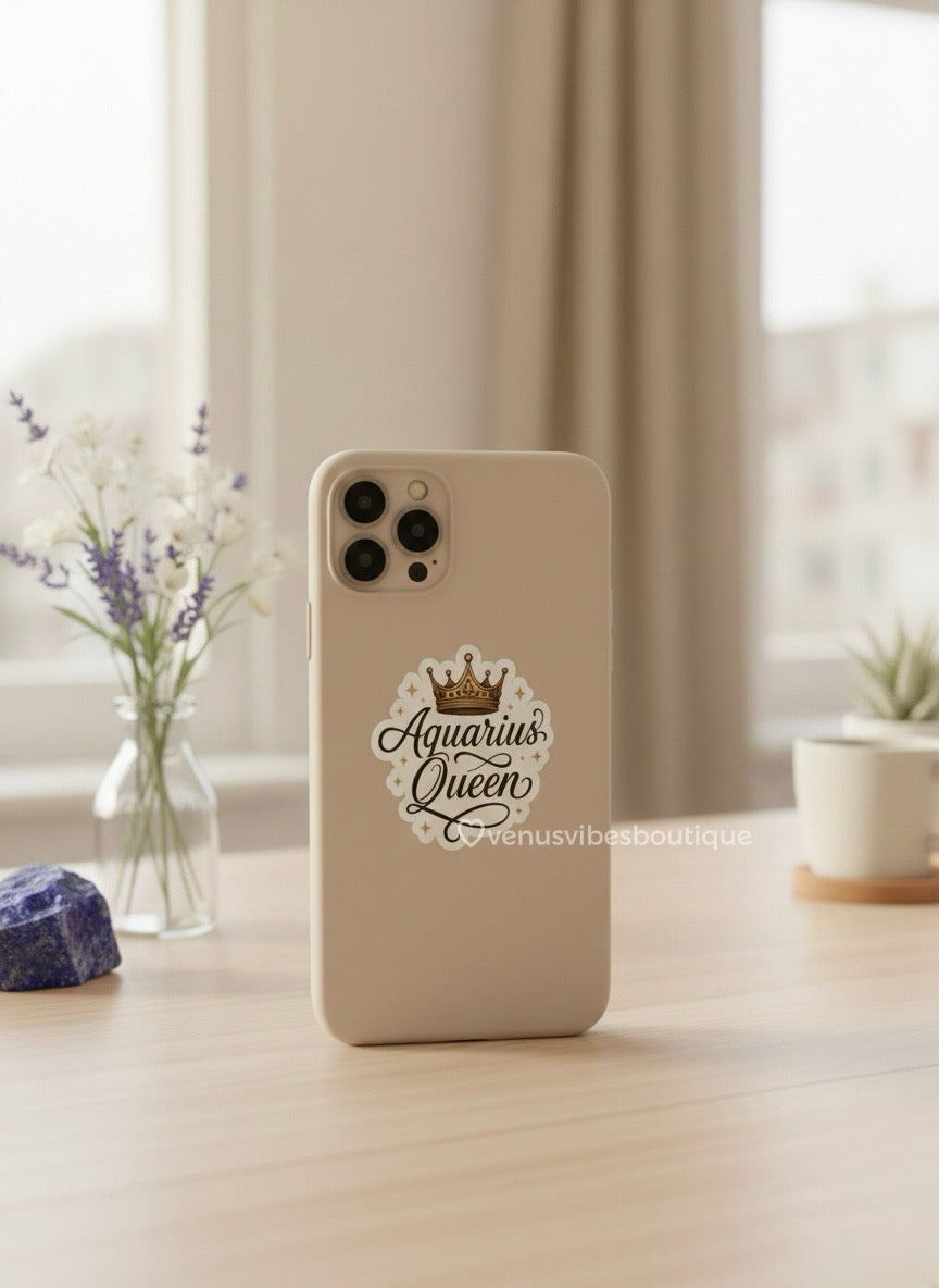 Aquarius Queen Sticker – Zodiac Astrology Laptop, Phone & Journal Sticker | Aquarius Gift